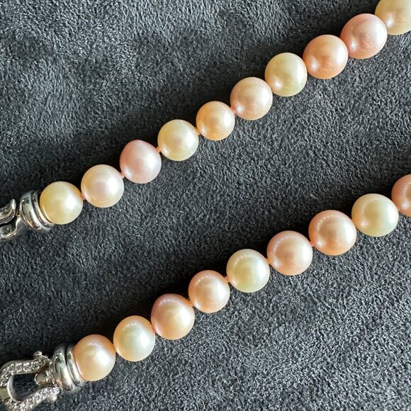 David Yurman Bijoux Pastel Pink & White Pearl Necklace w/ Diamonds - 9mm - 16" - Picture 8 of 14